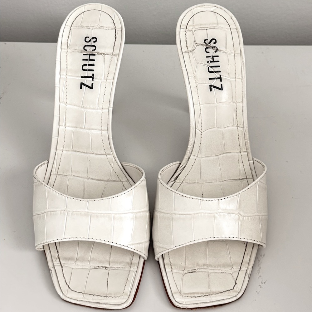 Schutz Posseni Leather White Mules
